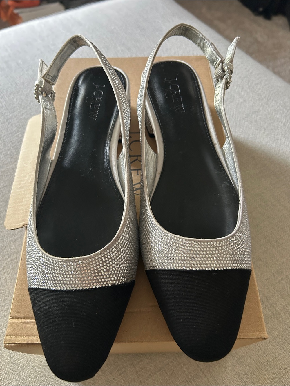 J. Crew Silver and Black Slingback Closed-Toe Mules